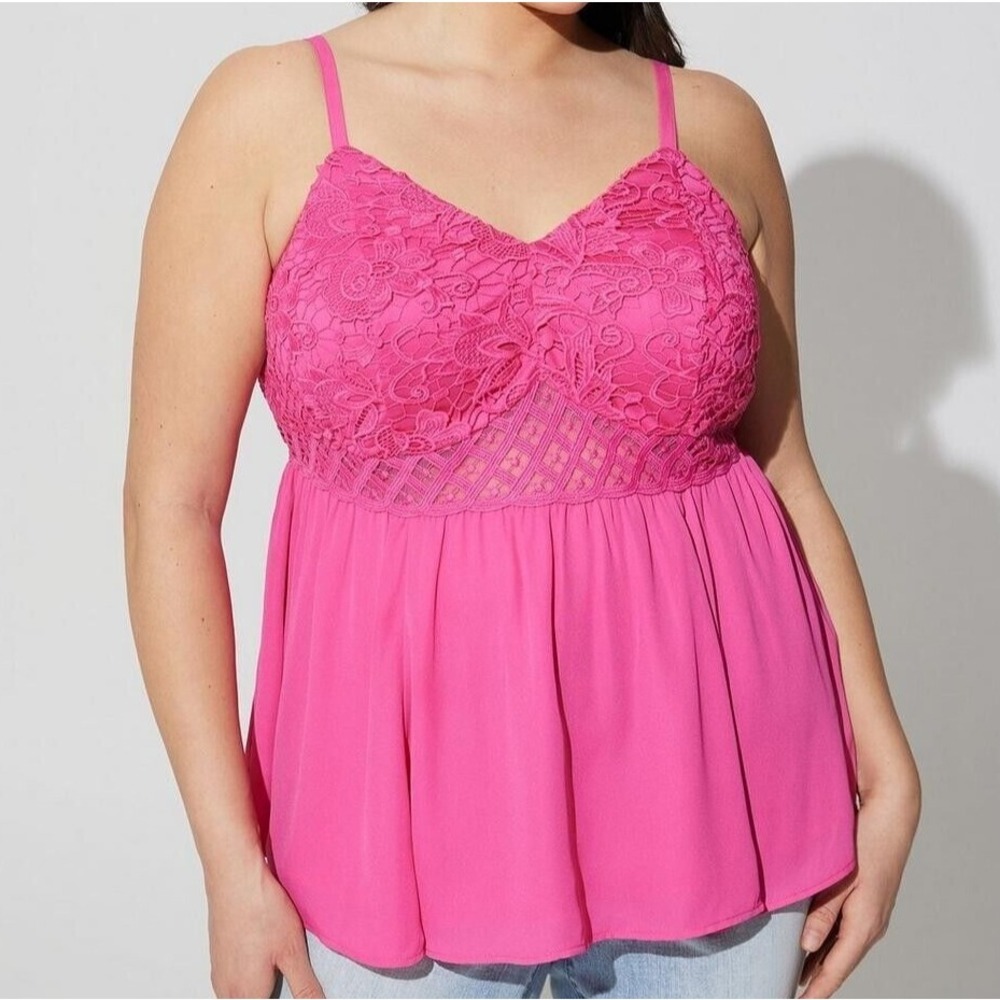 Torrid Womens Plus Size 2X Lace Cami Top Sleeveless Pink Blouse
